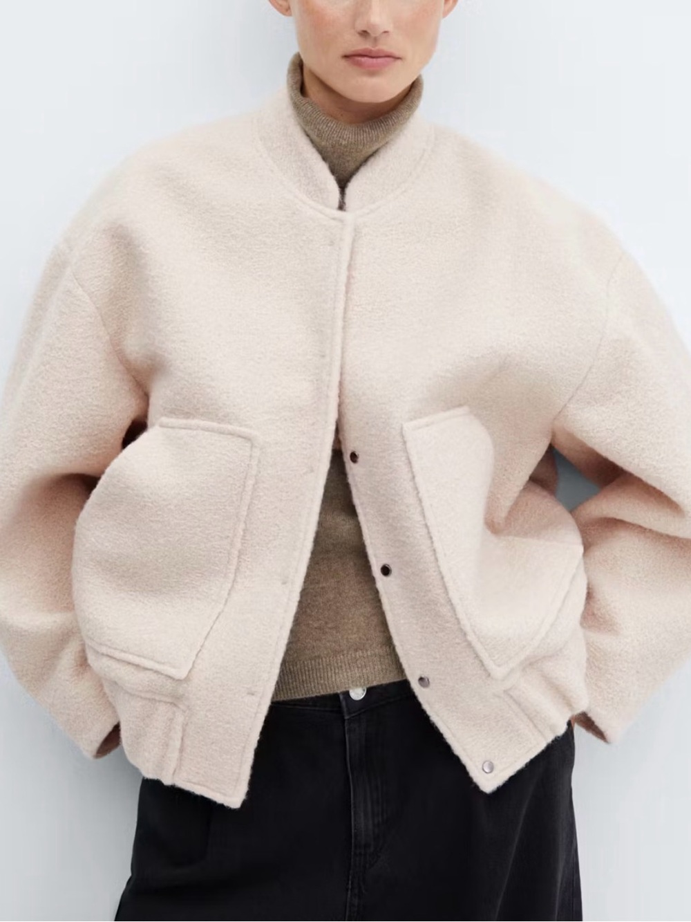 Mango Cream Bouclé Bomber Jacket